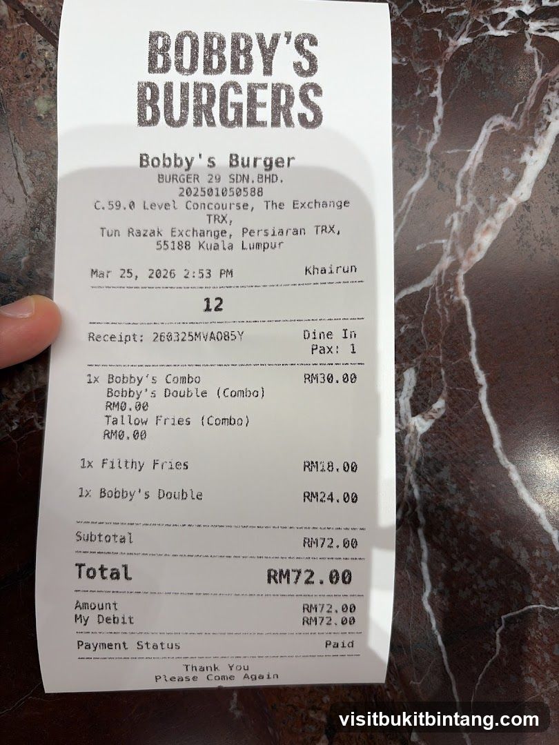 Receipt from Bobby's Burgers