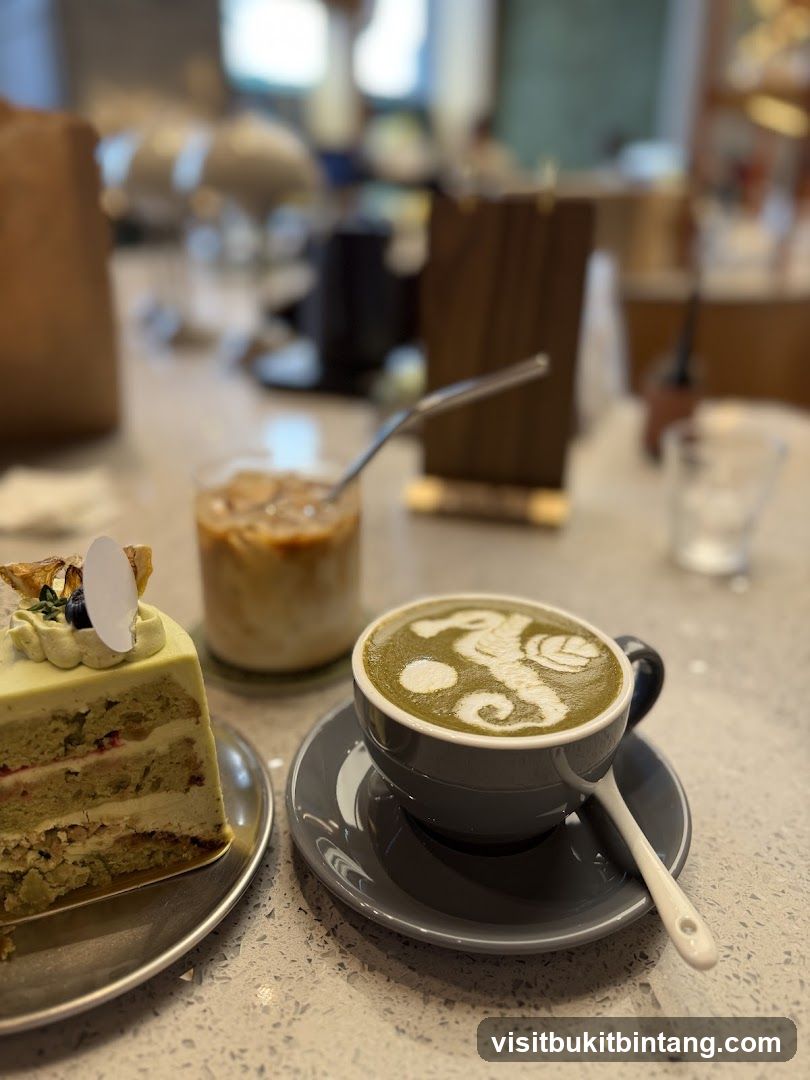 Matcha latte and cake