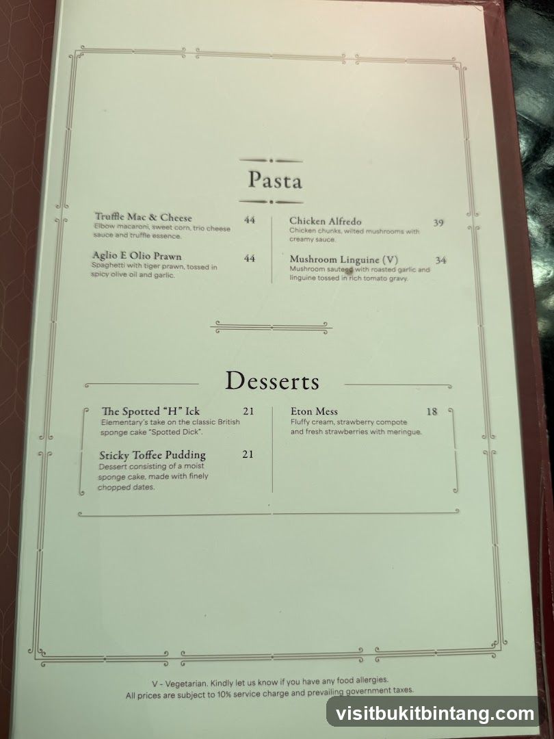 Pasta and Desserts Menu