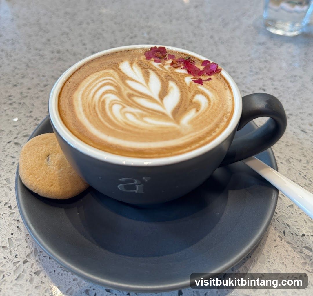 Latte with Rose Petals and Cookie
