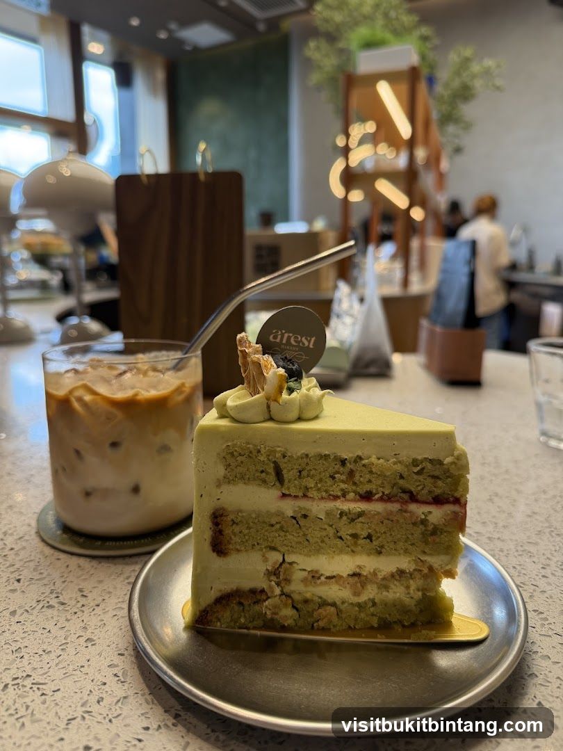 Slice of cake and iced coffee