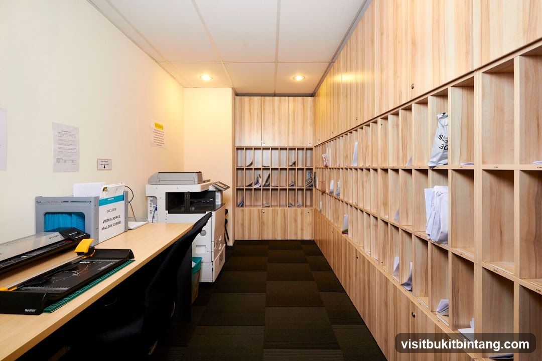 Office Interior with Lockers and Workstation