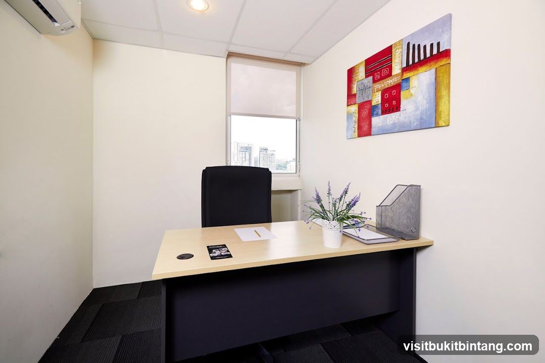 Office Interior with Desk and Artwork