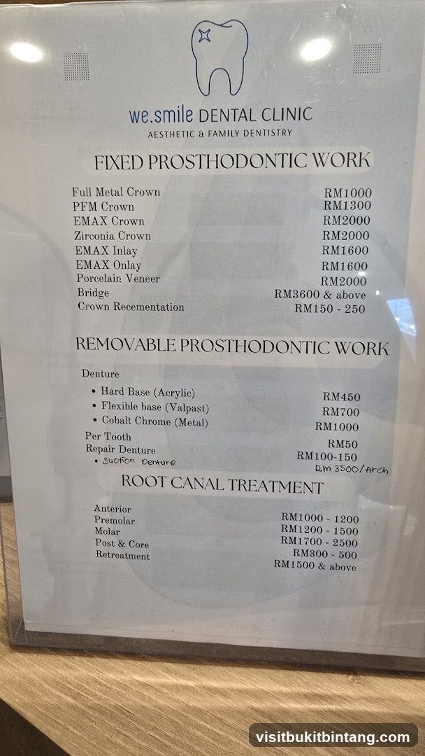 we.smile DENTAL CLINIC Price List