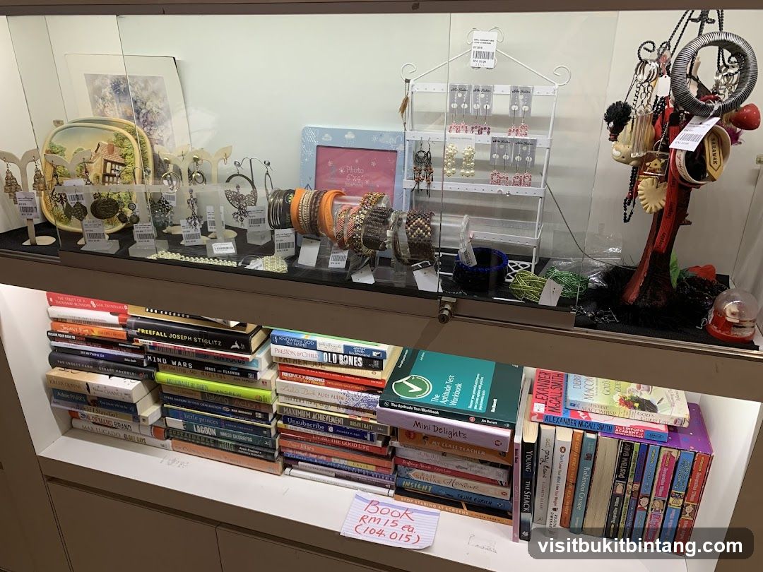 Display Case with Books and Jewelry
