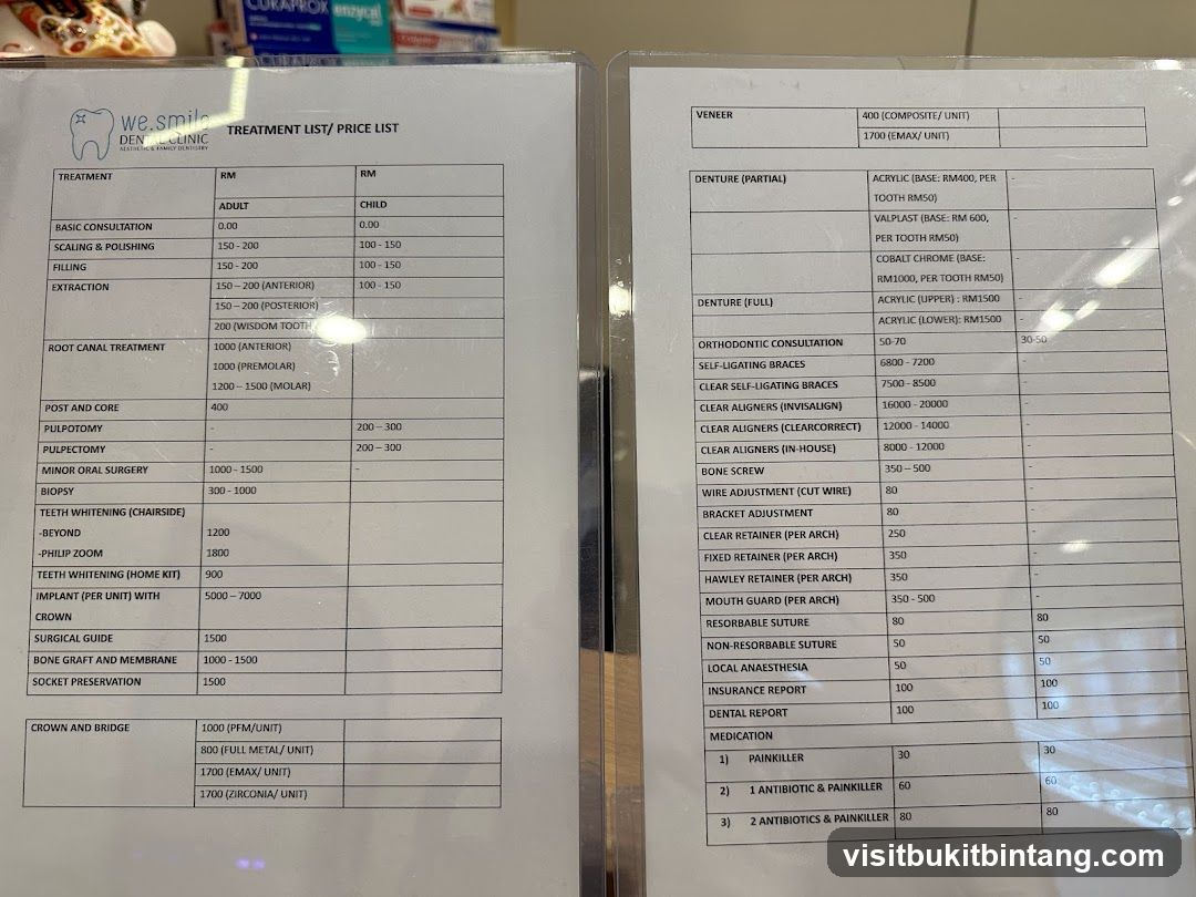 We Smile Dental Clinic Treatment List / Price List