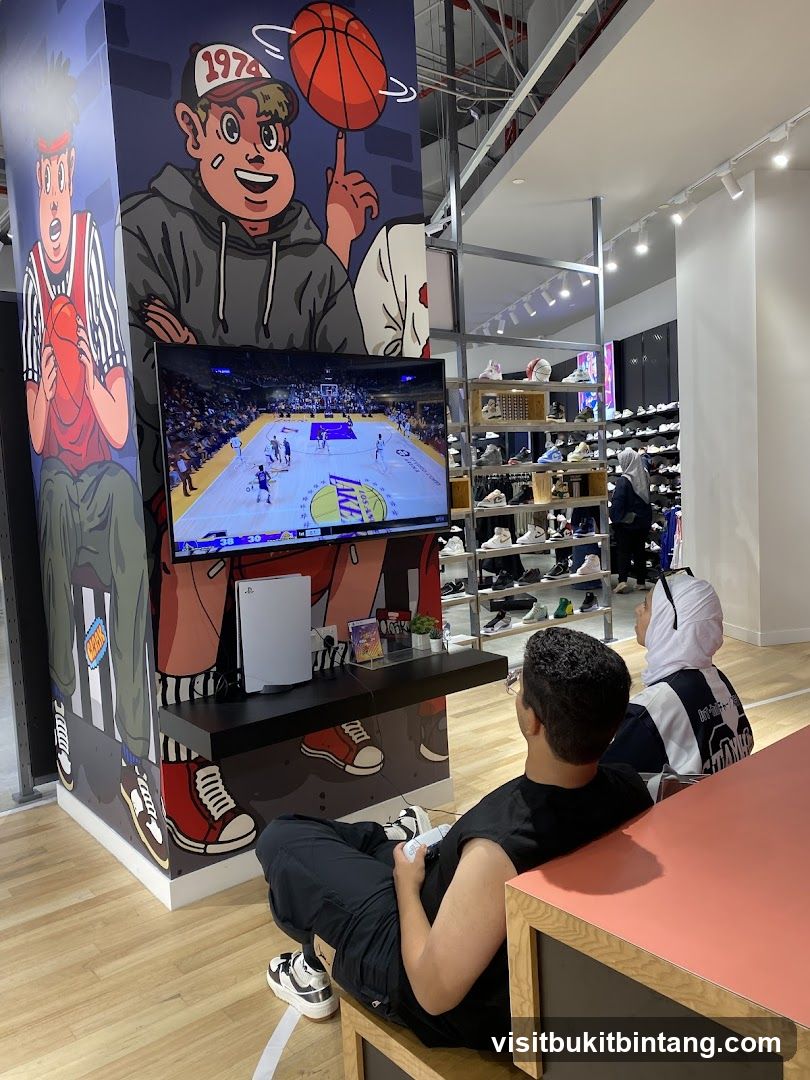 People watching basketball game in a store