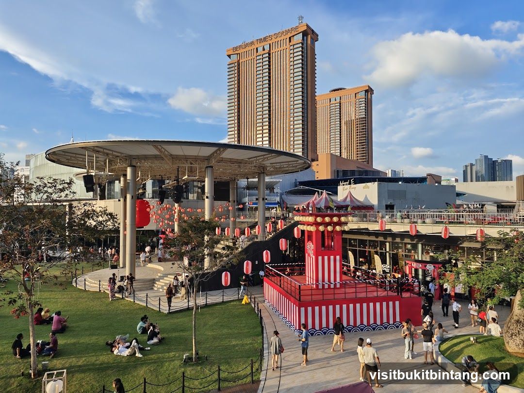 Outdoor Public Space with Red Decorative Structure