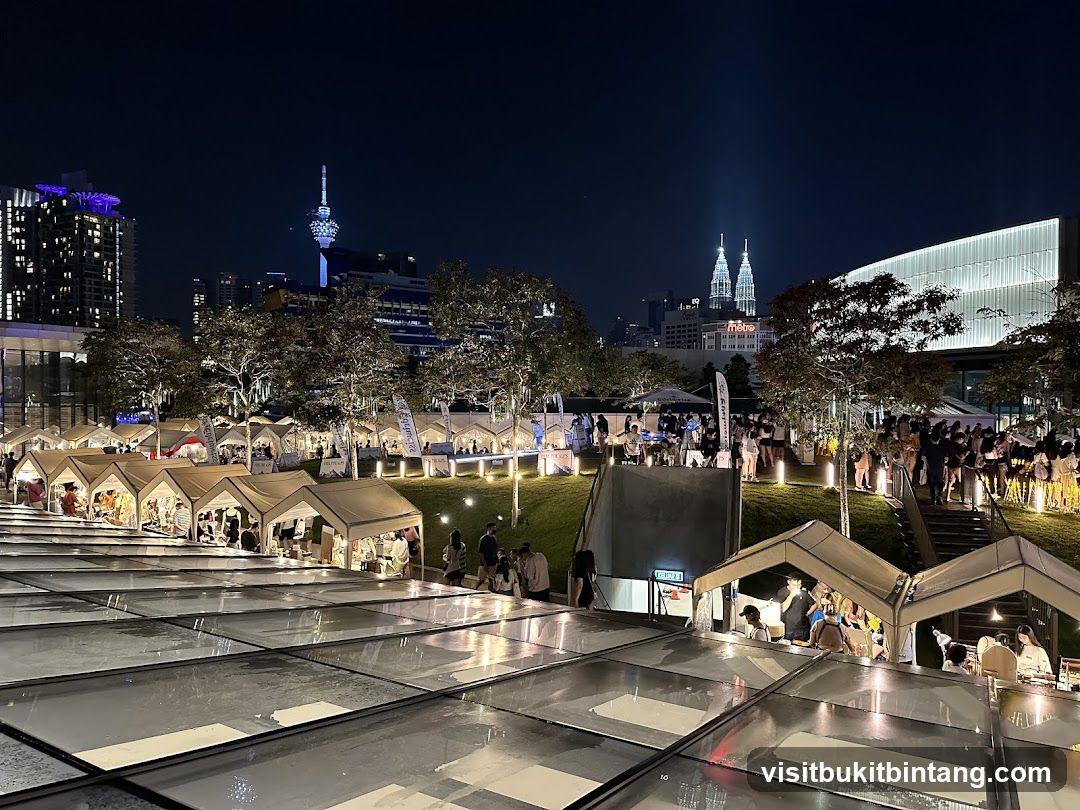 Night Market Scene with City Skyline