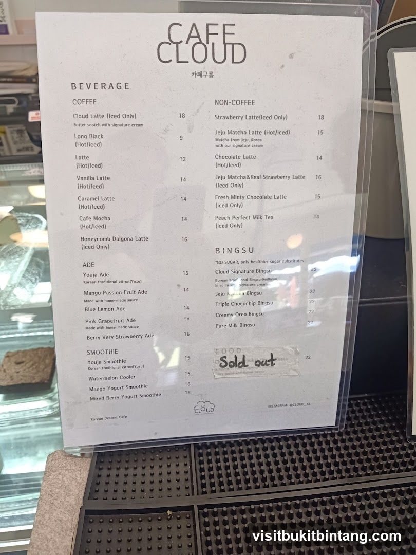 Cafe Cloud Menu