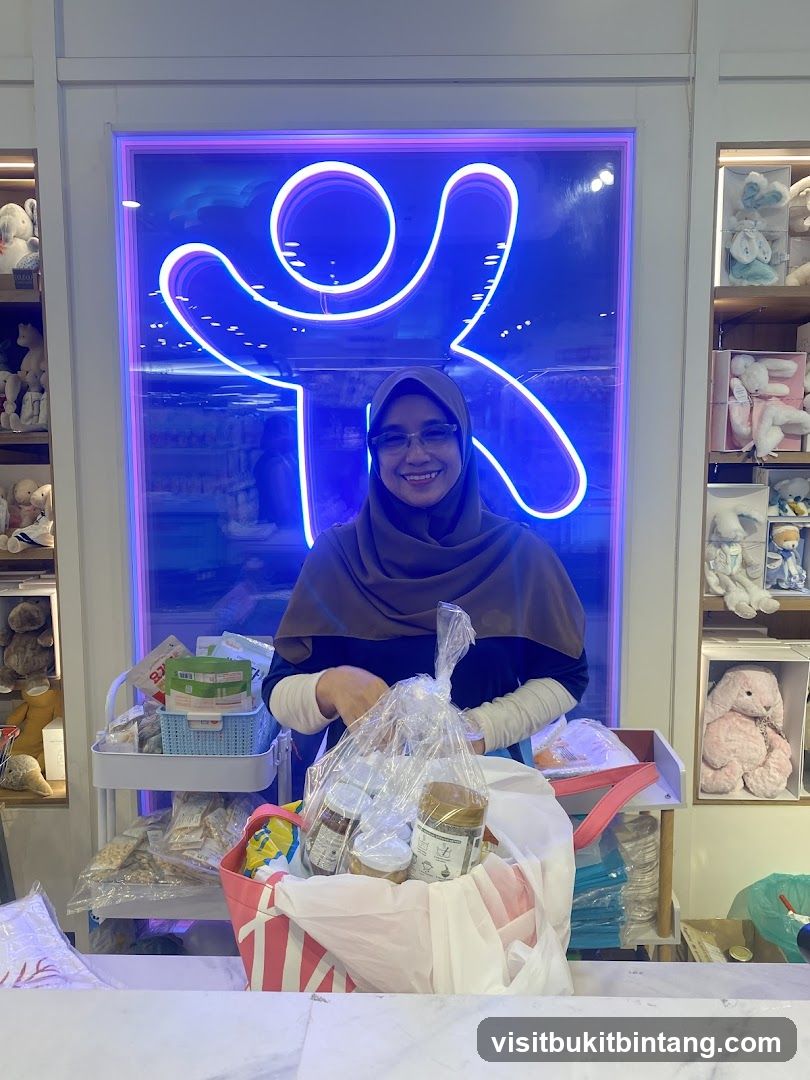 Woman with gift basket in store