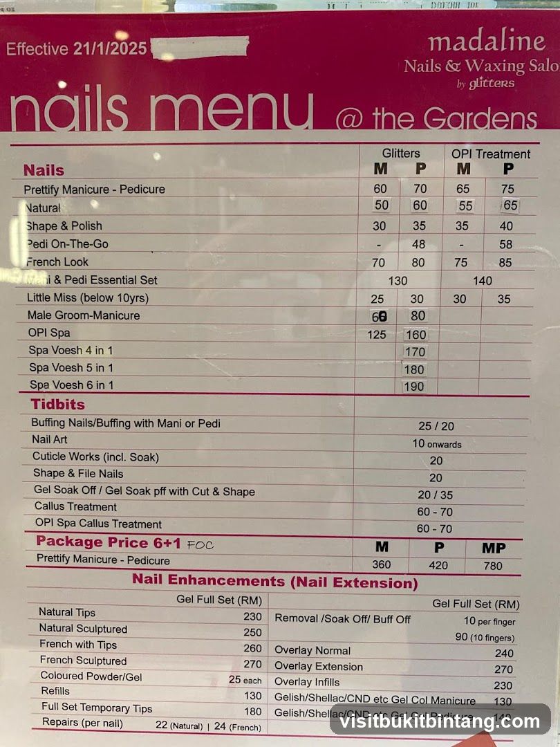 Madaline Nails & Waxing Salon Menu