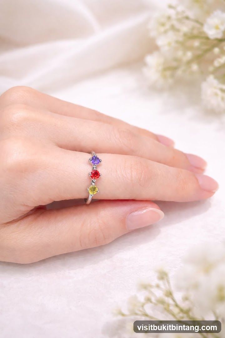 Colorful Gemstone Ring on Finger