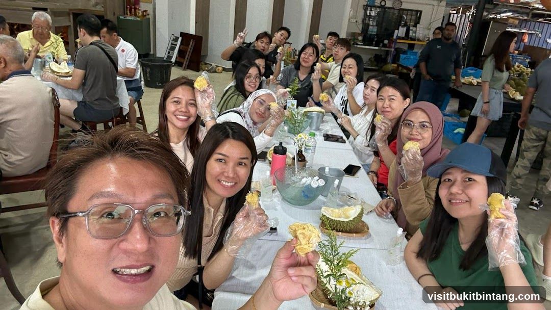 Group enjoying durian