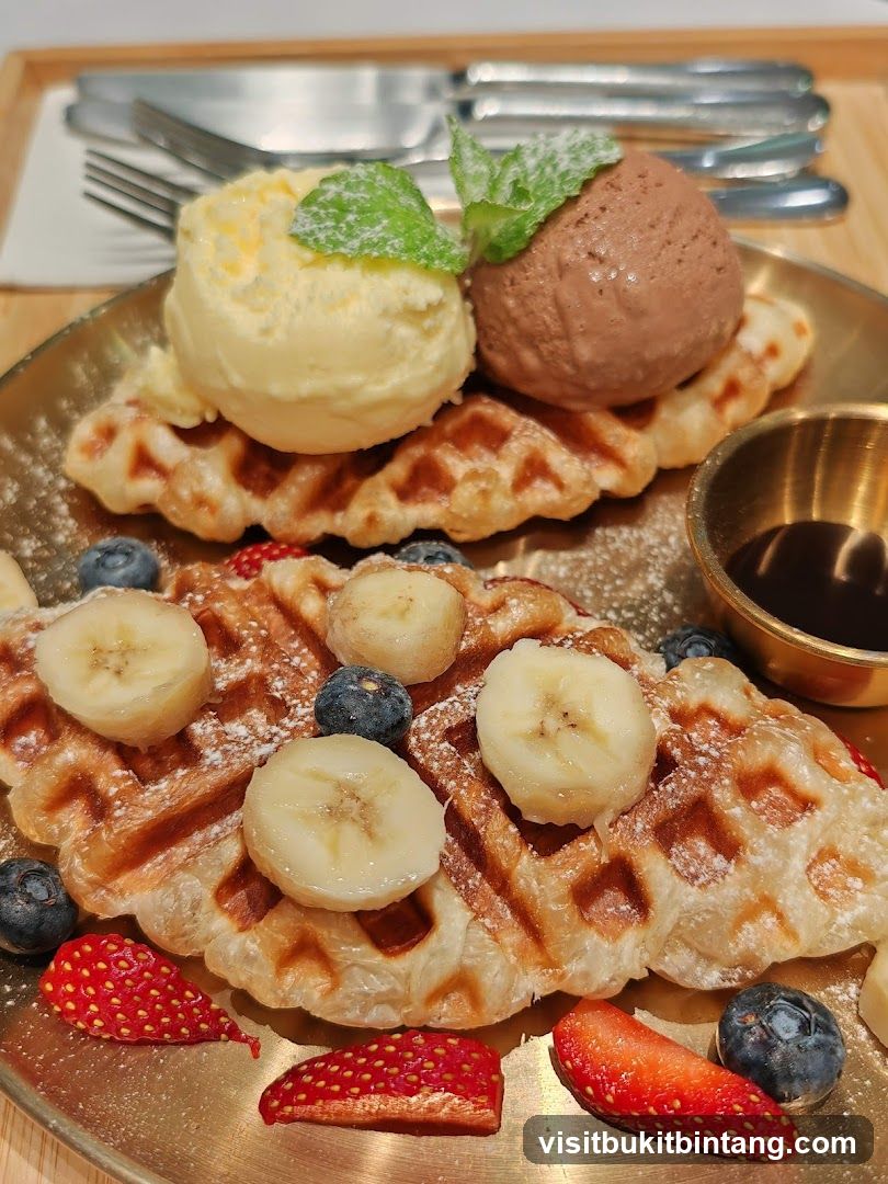Waffles with Ice Cream and Fruit