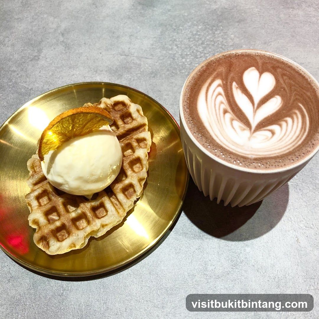 Waffle with Ice Cream and Hot Chocolate