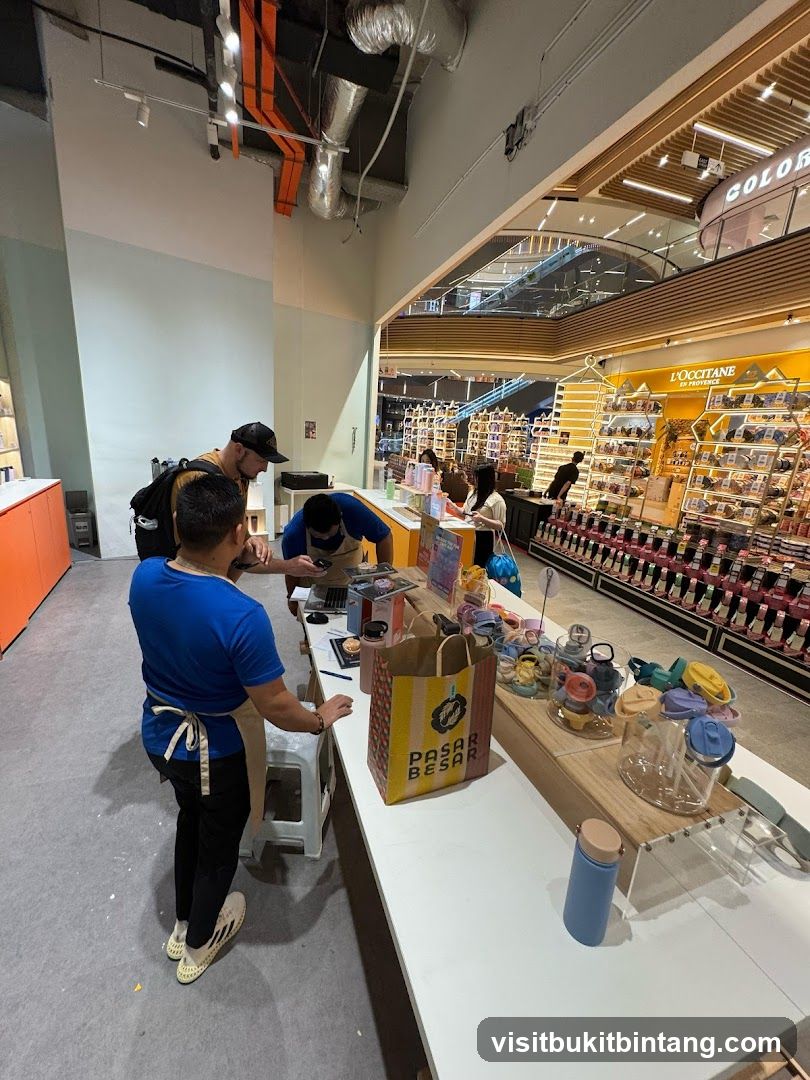 Retail store interior with staff and merchandise