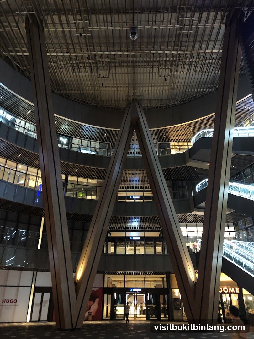 Modern Building Interior with Large Wooden Supports