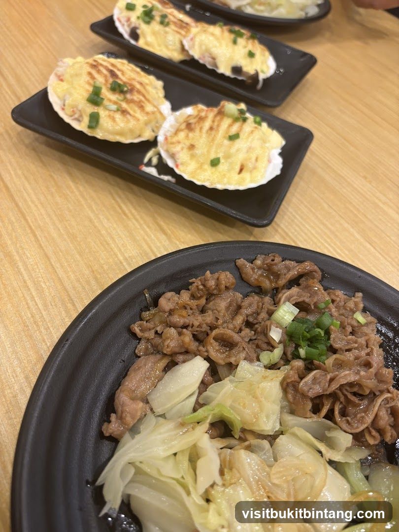 Baked Scallops and Beef with Cabbage