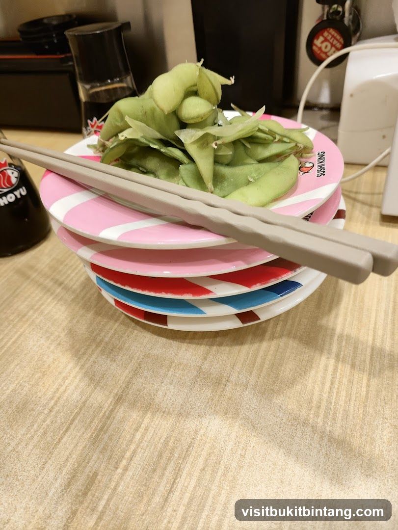 Edamame on Sushi Plates
