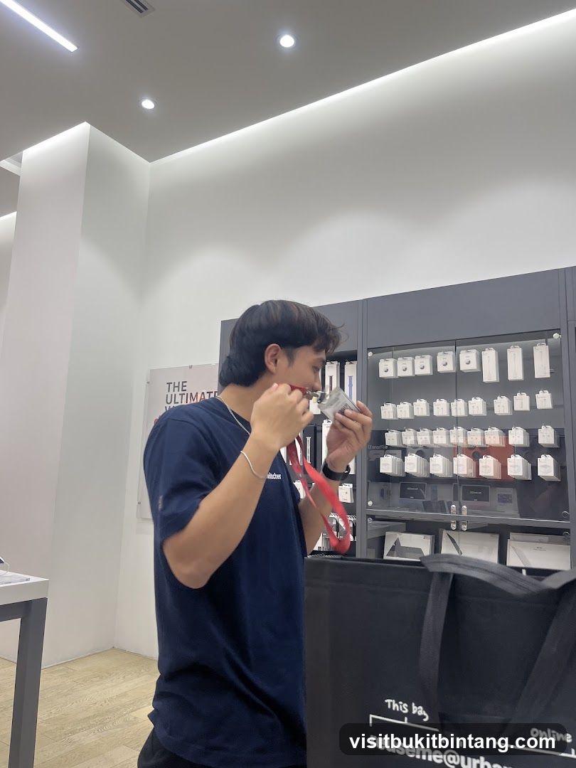 Man examining product in store