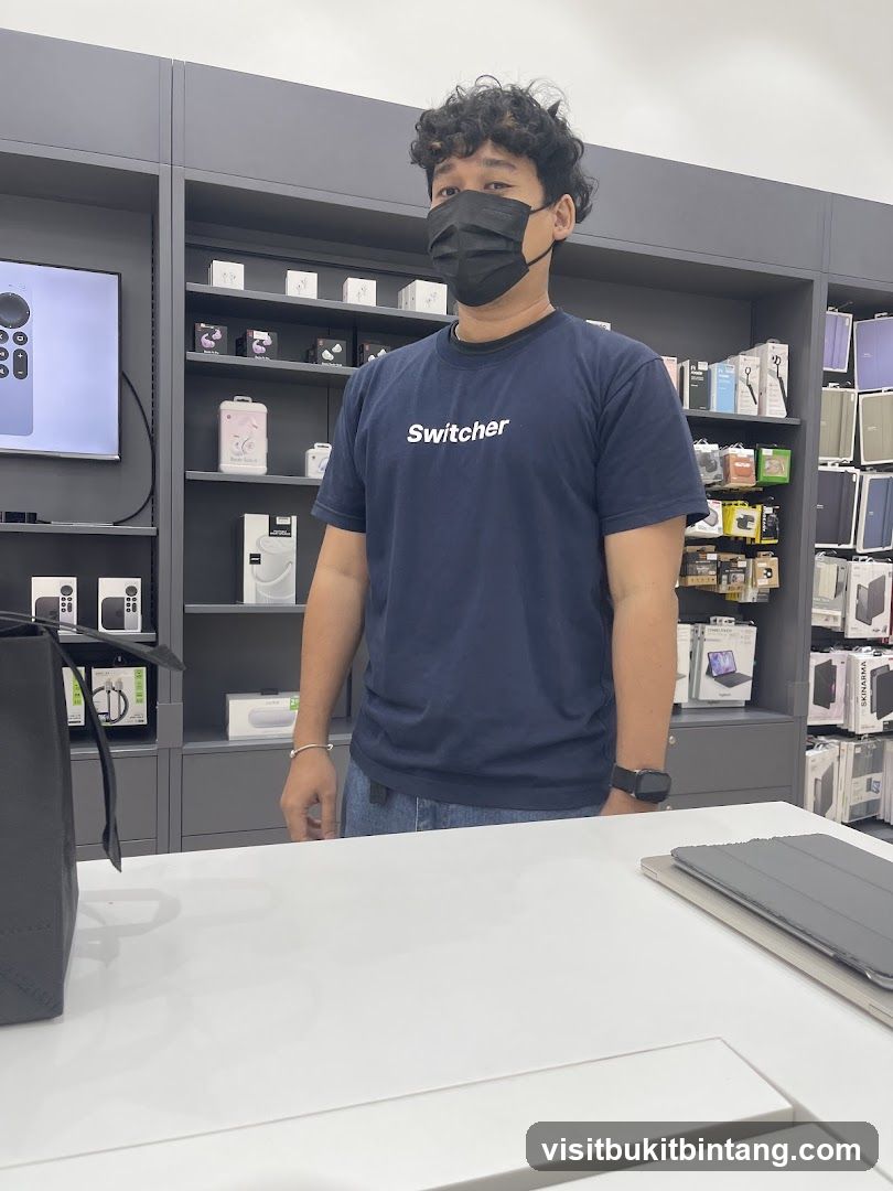 Store employee wearing a mask