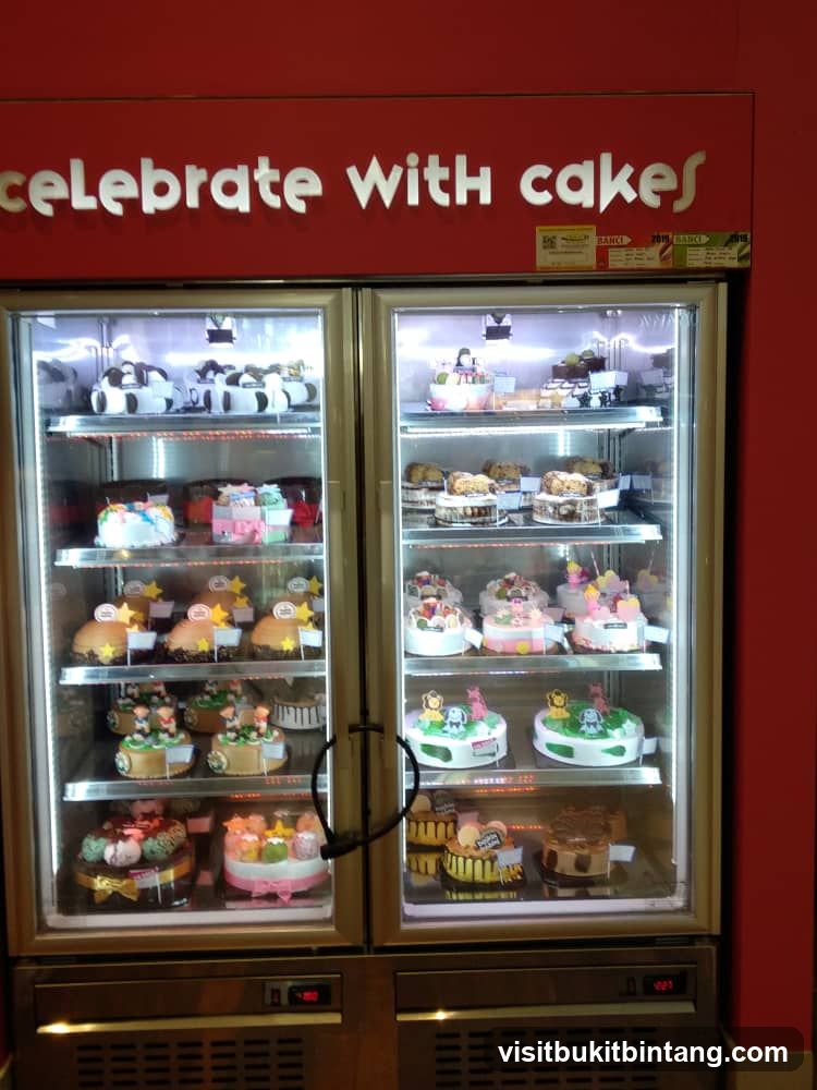 Cakes in a display refrigerator