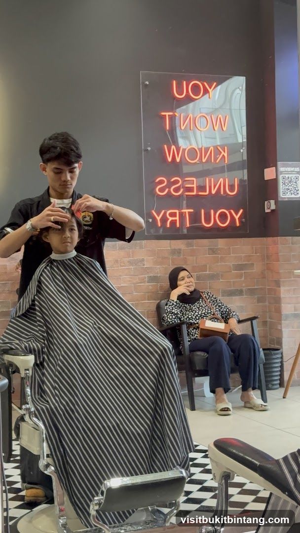 Barber shop interior with neon sign