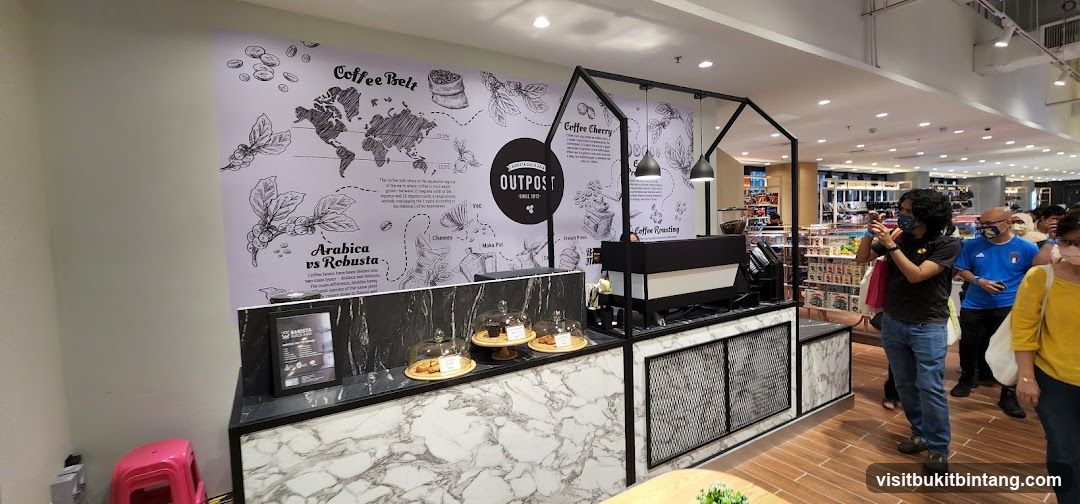Coffee shop interior with informational wall art