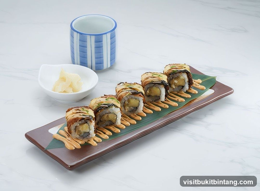 Sushi Rolls with Pickled Ginger and Tea Cup