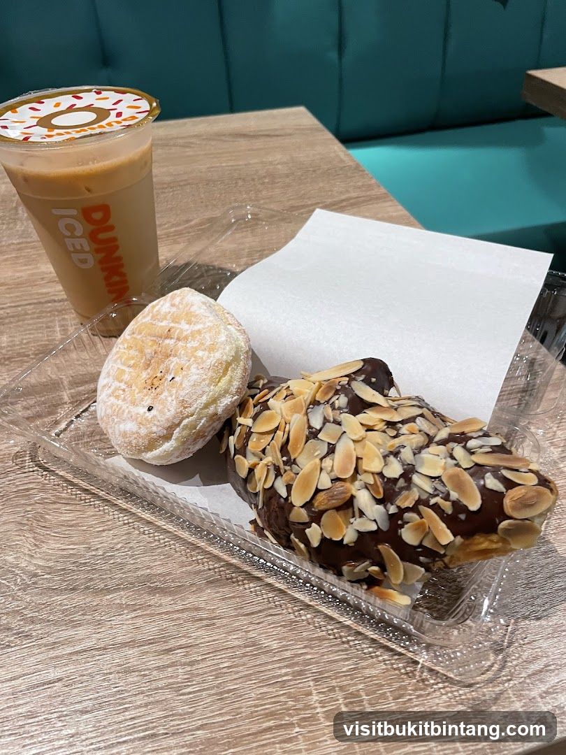 Dunkin' iced coffee and donuts
