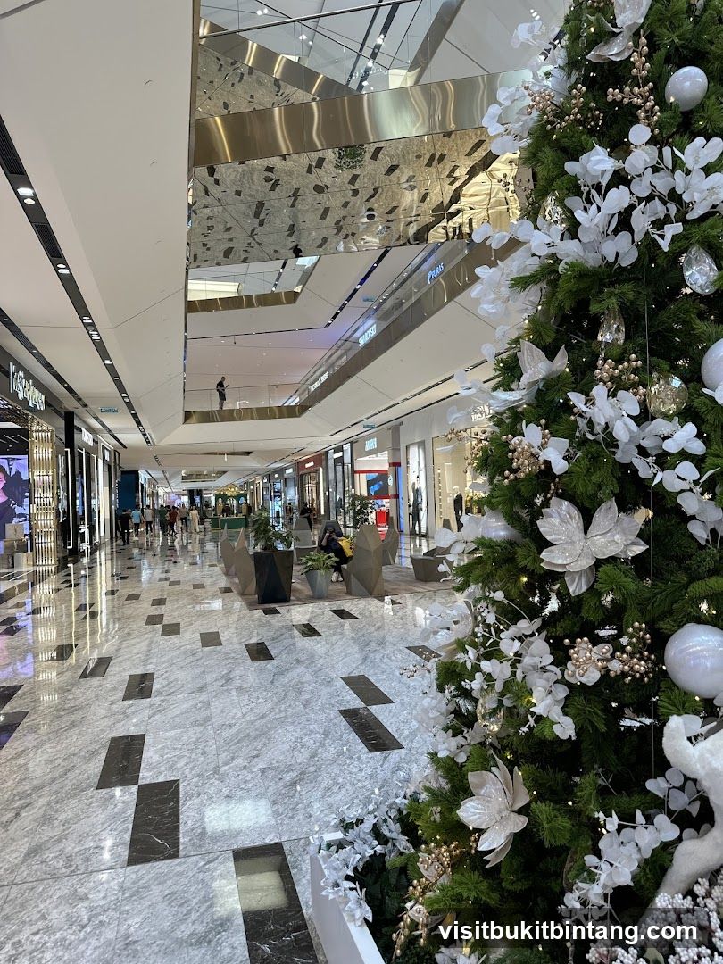Modern Shopping Mall Interior with Christmas Tree