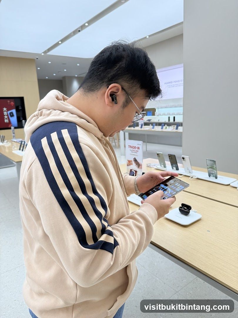 Man using a smartphone in a store