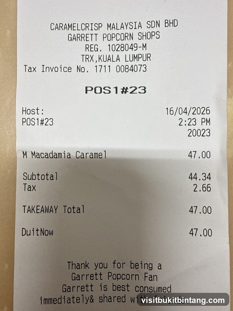 Garrett Popcorn Shops Receipt