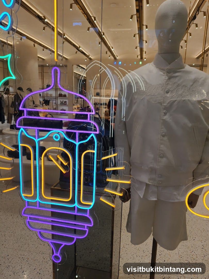 Store Window Display with Neon Lantern and Mannequin