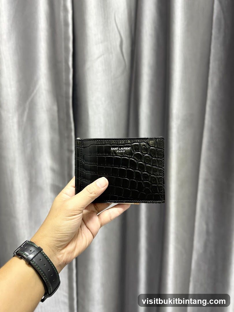 Black Crocodile Embossed Money Clip Wallet
