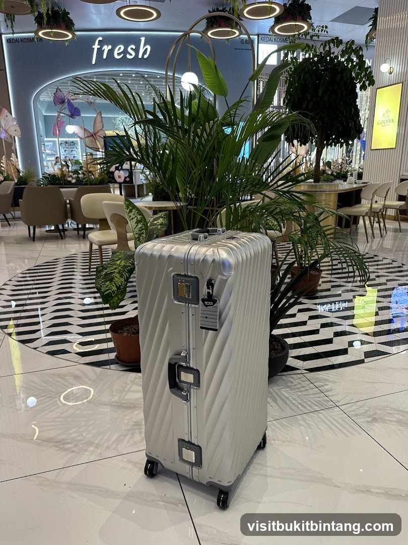 Silver Suitcase in Front of Storefront