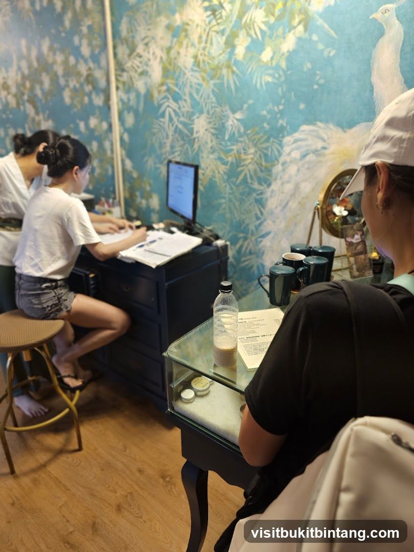 People at a counter with a computer