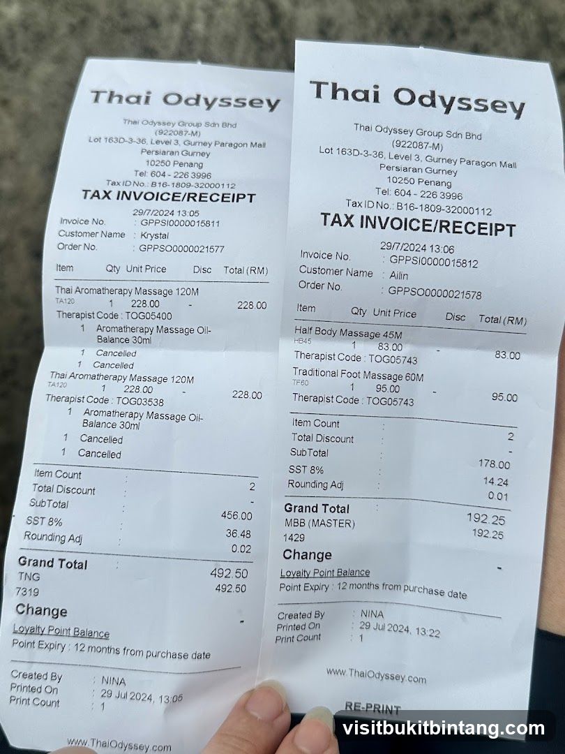 Thai Odyssey Tax Invoice/Receipt
