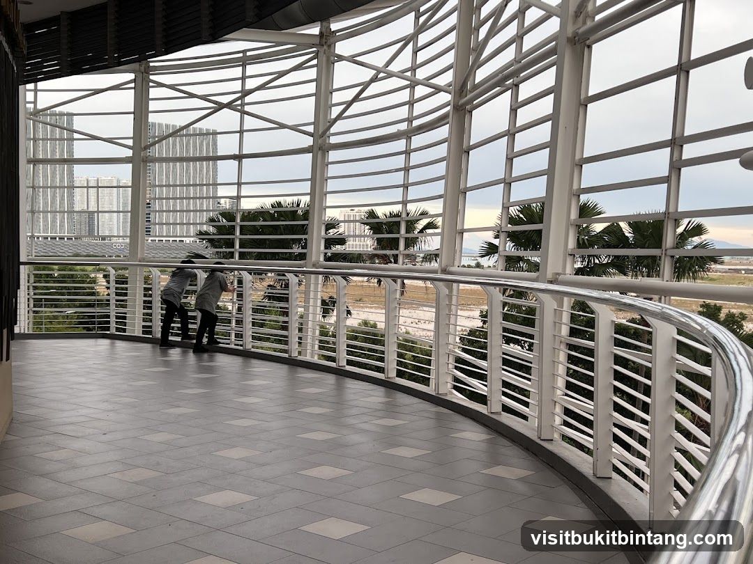 Modern Indoor Walkway Overlooking Cityscape