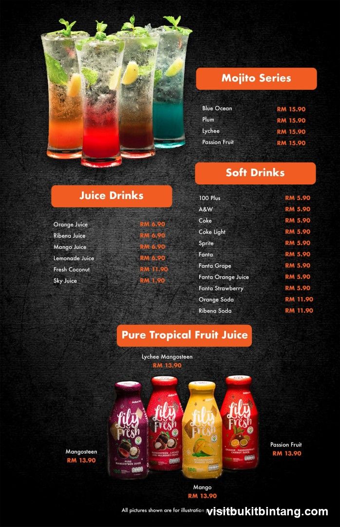 Mojito Series, Soft Drinks, Juice Drinks, Pure Tropical Fruit Juice Menu