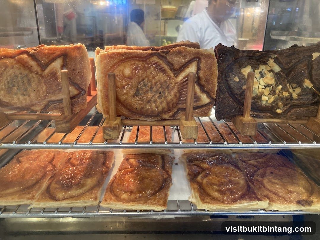 Fish-shaped pastries in a display case
