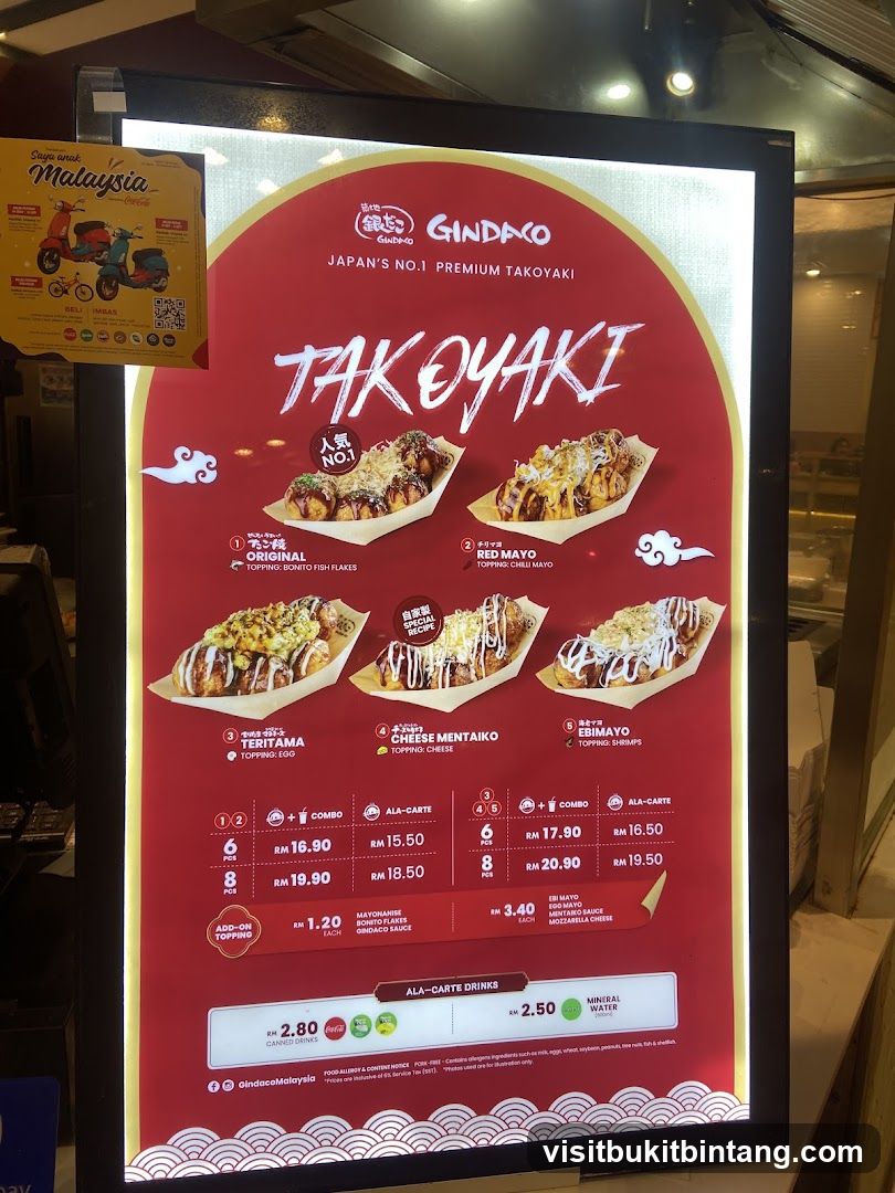Gindaco Takoyaki Menu