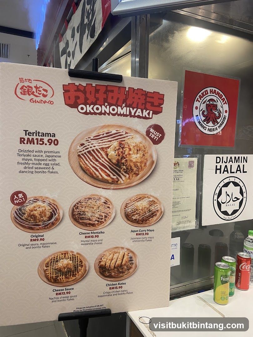 Gindaco Okonomiyaki Menu