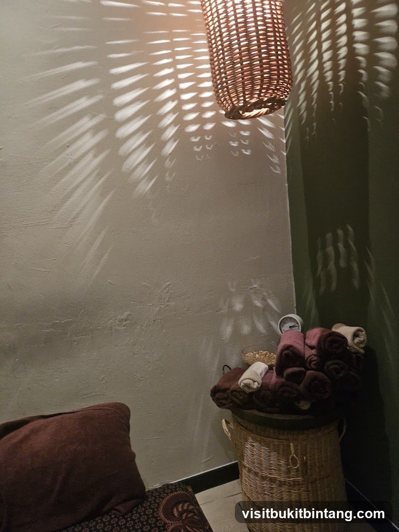 Spa Interior with Woven Lamp and Rolled Towels