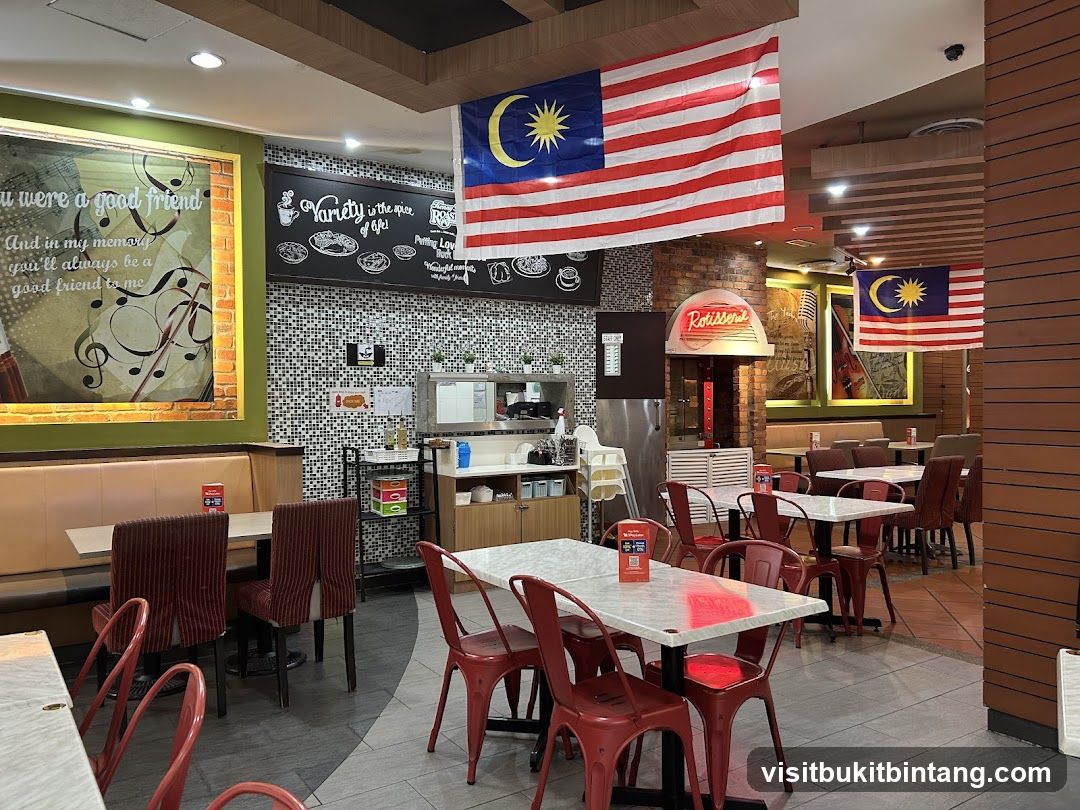 Restaurant Interior with Malaysian Flags