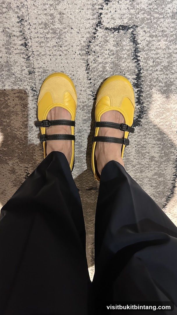 Yellow Ballet Flats with Black Straps