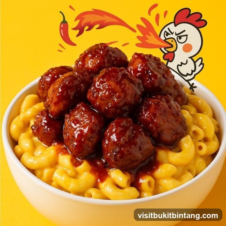 Spicy Meatballs with Mac and Cheese