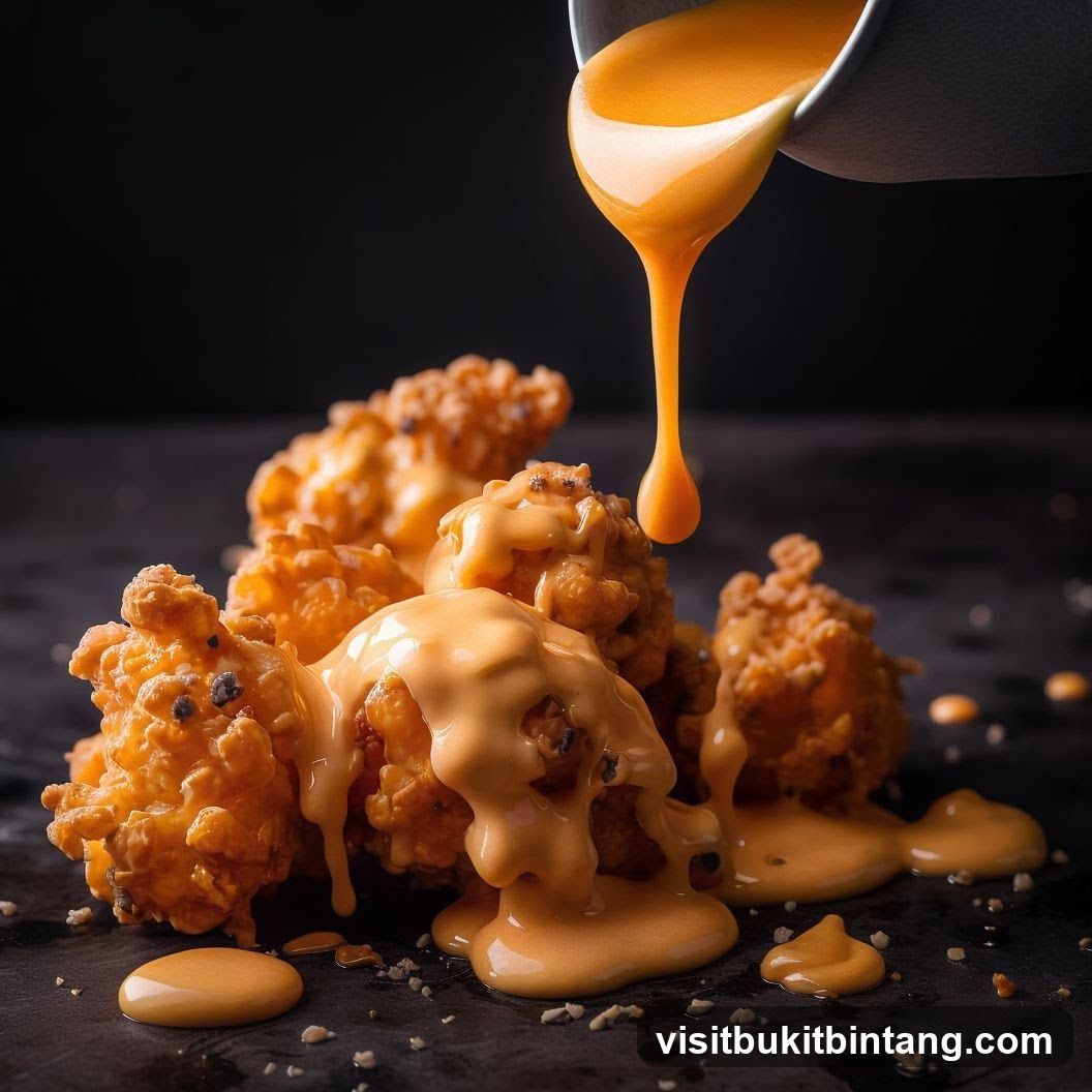 Cheese Sauce Drizzled Over Fried Bites