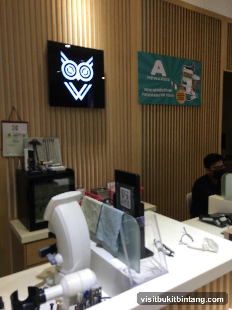Optometry counter with owl logo